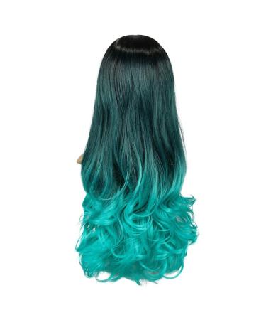 HANNE Ombre Bluish Green Wigs - Long Wavy Heat Resistant Synthetic Hair for Women | Aqua Teal Body Wave Wigs - Buy Online on GoSupps.com
