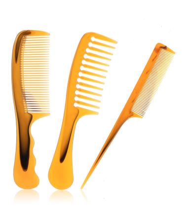 Hair Comb Set 3 Pieces Tail Comb Wide Tooth Comb and Fine Wide Tooth Comb PROUSKY Hairdressing Comb Anti-Static Combs for Hairdressing Detangling Comb Hair Cutting Comb Barber Combs for Men Women Yellow