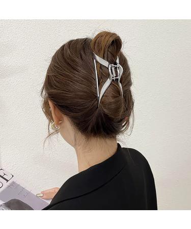 Sleek Silver Metal Claw Clip for Thick Hair - Geometric Design | Elegant Hair Styling Accessory for Women - Buy Online on GoSupps.com