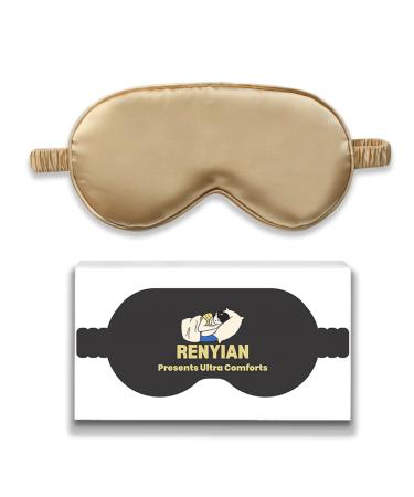 Renyian Satin Silk Sleep Mask with Elastic Band Soft and Comfortable Eye Cover for Sleeping Light Block Womens Eye Mask Improve Sleep Quality Accessory (Gold)
