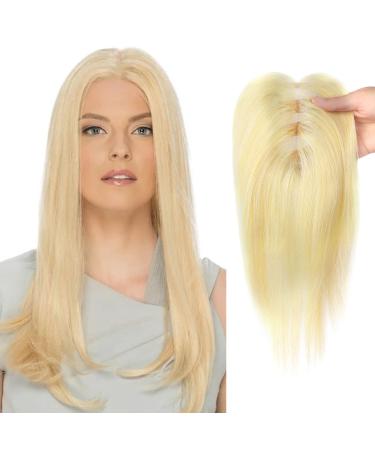 Blonde Human Hair Topper 10 Inch Hair Toppers for Women Clip In Wiglets Hairpieces Hair Toppers for Thinning Hair Women Real Hair Lightest Blonde(613#)