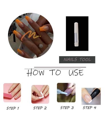 MISUD Coffin Press on Nails - 24 pcs Glossy Orange Ombre Ballerina Acrylic Nails with Glitter Design - Long False Nails for Stunning Looks - Buy Online on GoSupps.com