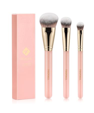 TEOYALL Flat Angled Brushes Flawless Foundation Brush Under Eye Concealer Brush Bronzer Brush with Liquid Cream Powder Pink L/M/S