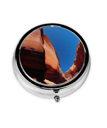 Gorge Sceneryround Pill Box 3 Compartment Round Pill Box Organizer &Portable Travel Pill Box for Traveling.