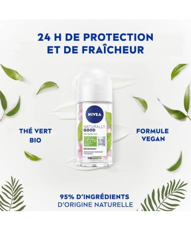 NIVEA NATURALLY GOOD Women's Deodorant Green Tea Organic Roll-on 50 ml deodorant with 95% ingredients of natural origin and freshness that lasts 24 hours. - Buy Online on GoSupps.com