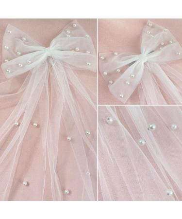 Bolonar Bachelorette Party Decorations: Pearl White Hair Bow Clips & Veil for Bride | Bridal Shower & Bridesmaid Favors - Buy Online on GoSupps.com