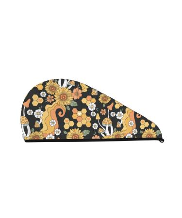 Mushrooms Honeycomb Microfiber Hair Towel Soft Super Absorbent Hair Towel Wrap for Women Coral Velvet Quick Dry Hair Cap for Long Curly and Thick Hair