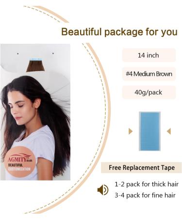 AGMITY Tape in Hair Extensions Chocolate Brown 14 inches 20pcs 40g/pack Invisible Straight Thick Remy Hair Extensions Tape in Human Hair(14 inches #4 Medium Brown) 14 inch #4 Medium Brown - Buy Online on GoSupps.com