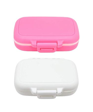 Small Pill Box Supplement Case for Pocket or Purse - 3 Removable Compartments Travel Medication Carry Case - Daily Vitamin Organizer Box (Pink+White)