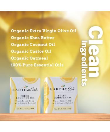Earth & Ash Lemongrass Natural Soap Bar - Certified Organic, Plant Based, 100% Pure Essential Oils - 2 Pack, 5.7 oz - Buy Online on GoSupps.com