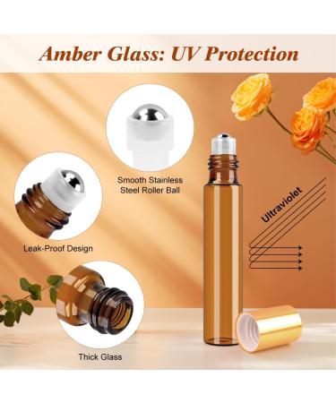 Belicoo 10ml Empty Roll-On Bottles - 15 Pack Brown Glass Essential Oil Rollers with Pipette & Stainless Steel Balls for Perfumes Aromatherapy & Massage - Golden Lid - Buy Online on GoSupps.com