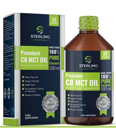 Premium 99.7% Pure C8 MCT Oil 100% Pure Coconut - Boosts Ketones 3X More Than Other MCTs - Keto Diet & Bulletproof coffee - Vegan Friendly - 500 ml - Made by Sterling Nutrition 500 ml (Pack of 1)