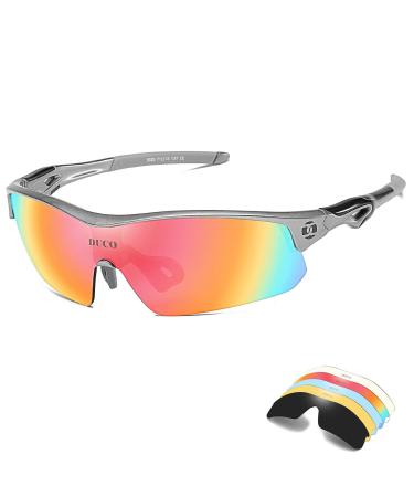 DUCO Polarized Sports Cycling Sunglasses for Men with 5 Interchangeable Lenses for Running Golf Fishing Hiking Baseball Gunmetal