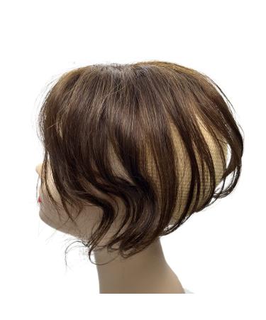 Anemone Curly Wavy Human Hair Topper with Side Bangs - Short Clip-In Toupee for Women with Mild Hair Loss - Brown - Buy Online on GoSupps.com