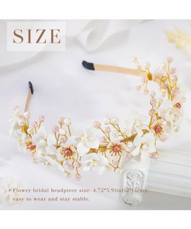 IYOU Bridal Wedding Headband Gold Flower Hair Bands Pearl Beads Headpiece Communion Bride Hair Accessories for Women - Buy Online on GoSupps.com