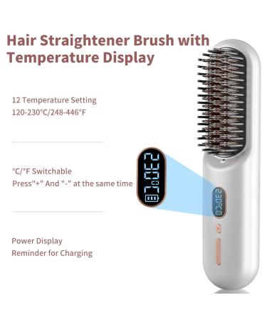 Buy Cordless Hair Straightener Brush | Portable Negative Ion Hot Hair Brush with LCD Display | Rechargeable 360 Anti-Scald for Women - Ideal for Travel (White - Buy Online on GoSupps.com