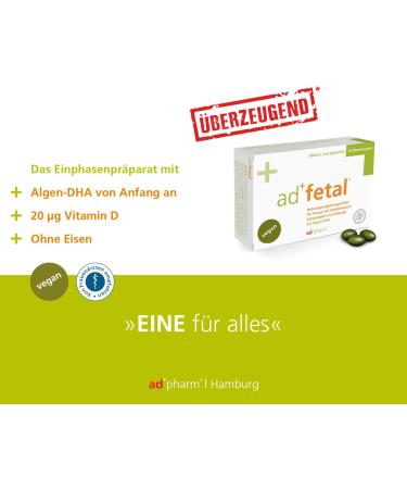 Adfetal Vegan Pr natal Supplement - Folic Acid Iodine Vitamin D & DHA for Pregnancy - 90 Capsules + Brochure by Prof. Dr. K. J. B hling - Buy Online on GoSupps.com