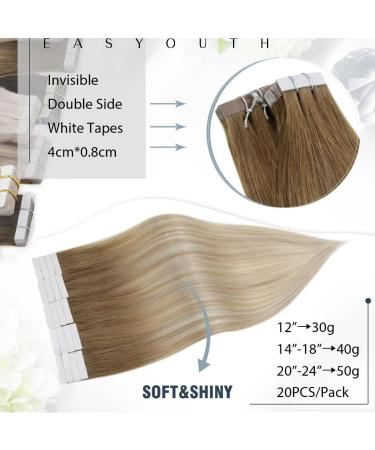 Easyouth Balayage Tape Extensions | Real Hair Tape-In | Medium Brown Honey Blonde & Platinum Blonde | 14 Inch 40g - Buy Online on GoSupps.com