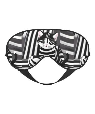 Black and White Striped Kitten Unisex Elastic Adjustable Buckle Design Blackout Sleep Eye Mask for Home Travel Yoga Office Nap