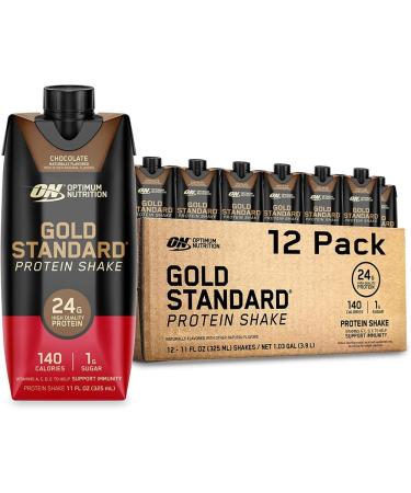 ON Gold Standard Ready To Drink Protein Shake | 24 Grams Protein 140 Calories 1 Gram Sugar | Gluten Free Protein Shake with Vitamin A C D E to Support Immunity | 355 mL Per Shake (Chocolate Pack of 12) Chocolate Pack of 12