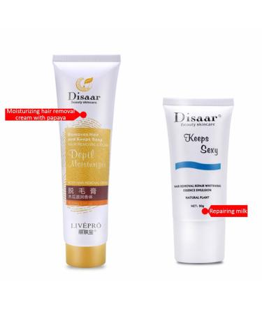 Depilatory Hair Removal Cream & Repairing Milk Essence Set - Moisturizing Skin | 100g + 50g | International Shipping - Buy Online on GoSupps.com