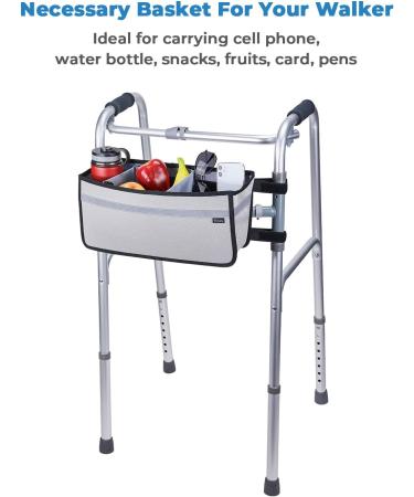 ISSYAUTO Walker Basket with Cup Holder and Storage Bag - Gray | Perfect Gift for Family and Friends | Strap Mount Design | (Not for Rollator Walkers) - Buy Online on GoSupps.com