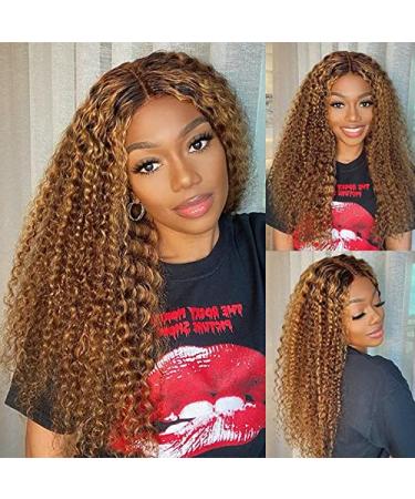 CYNOSURE 26 Curly Honey Blond Ombre Highlight Lace Front Human Hair Wig - Pre Plucked & Invisible - Women's 26 Inch - Buy Online on GoSupps.com