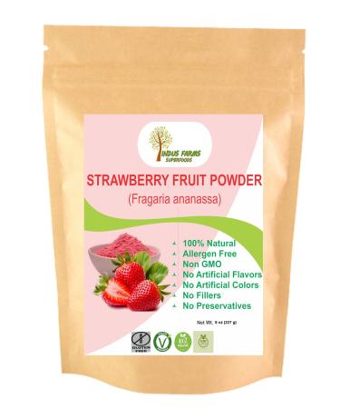 Indus Farms 100% Natural Strawberry Fruit Powder 8 oz Nutritious Flavor for Baking Supplements Chocolates Smoothies Protein shakes GMO-Free Gluten-Free Vegan Free from Refined Sugars 8 Ounce (Pack of 1)