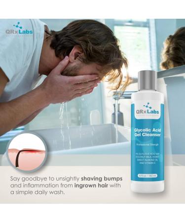 QRxLabs Glycolic Acid Face Wash - Best Exfoliating Gel Cleanser for Wrinkles Acne & Shaving Bumps - 6 fl oz - Buy Online on GoSupps.com