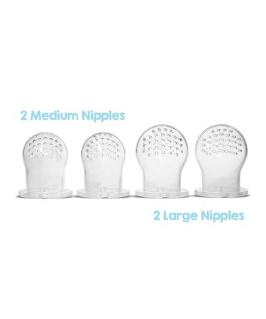 RaZbaby Feeder Pacifier Replacement Nipples (2 Large & 2 Medium) for Fruits & Vegetables Infant Soothing Teether Toy 6M+ Food-Grade Silicone Pouch/Nipple Dishwasher Safe BPA Free Freezable 4 Pack 4-Pack Replacement - Buy Online on GoSupps.com