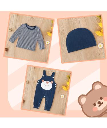Infant Boys 3pcs Clothing Set | Newborn Romper Outfits Suit | Long Sleeve T-shirt + Dungarees + Hat | Blue | 6-9 Months - Buy Online on GoSupps.com