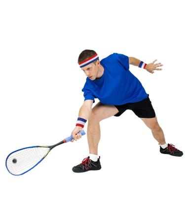 Sweatband Set for Men - 2 Headbands and 2 Wristbands for Sports Activities - Blue/White/Red - AMind4U - Buy Online on GoSupps.com