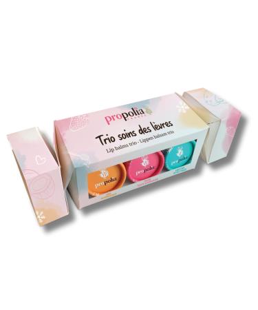 PROPOLIA - Organic - Gift box - Lip care trio - 3 lip balms with honey, beeswax & shea butter - Natural/Tinted/Fresh effect - Made in France - 1 set