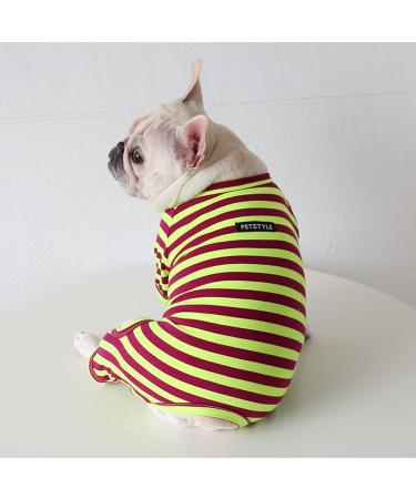 BT BEAR Colorful Striped Pajamas for Dogs - Soft Cotton One-Piece Costume for Small & Medium Bulldogs - Size M Green/Purple - Buy Online on GoSupps.com
