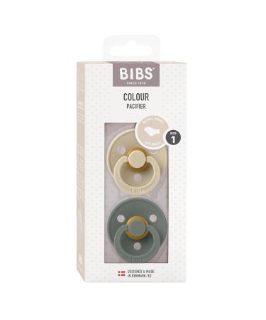 BIBS COLOUR Anatomical Dummy 2-Pack | BPA-Free Natural Rubber Pacifiers for 0-6 Months | Jaw-Friendly Design Made in Denmark - Vanilla/Pine - Buy Online on GoSupps.com
