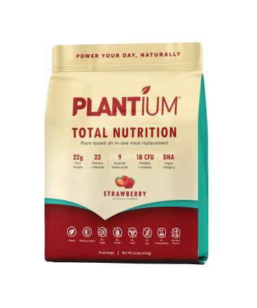 AMAXI Plantium Total Nutrition Premium All-in-One Meal Replacement Shake Plant-Based Protein Powder with Vitamins Minerals & Probiotics 22g Protein per Serving Strawberry