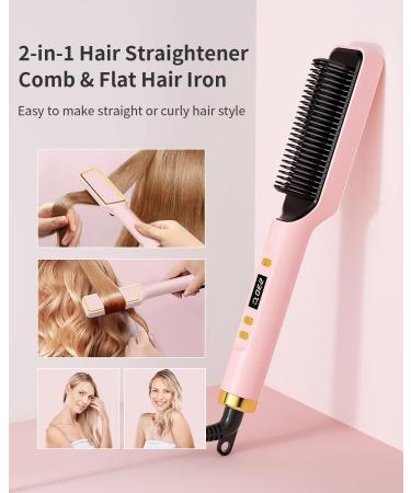 Buy Ionic Hair Straightener Brush - Fast Heating Anti-Scald Hot Comb with LED Display 30 Temp Settings - Professional Pink Styling Tool for International Shipping - Buy Online on GoSupps.com
