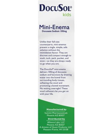 Docusol Kid's Mini Enema 100mg for Constipation Relief - 5 Count Pack - Buy Online on GoSupps.com