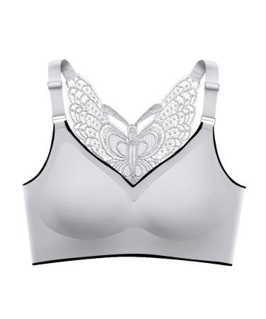 Women's comfort bra summer ice cream large butterfly back large chest wireless bra push-up forming sweat-absorbing bra large size suitable for sleeping running swimming yoga gray 4xl