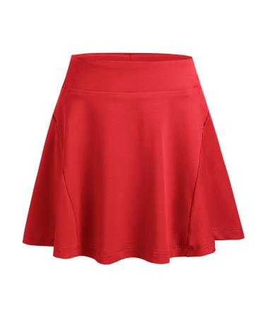 Zaclotre Girls Active Skort High Waisted Pleated Tennis Skirt Running Workout Athletic Skirts with Shorts 4-12Years Red 8-9 Years