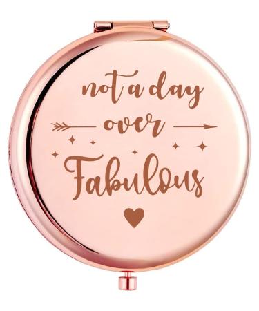 KUKEYIEE Not a Day Over Fabulous Travel Makeup Mirror  Rose Gold Engraved Travel Pocket Cosmetic Compact Makeup Mirror Friendship Gifts for Women Friends Sister Coworkers