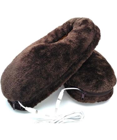 USB Electric Heating Slippers - Brown Plush Foot Warmers for Winter | Cozy Household Heating Shoes - Buy Online on GoSupps.com