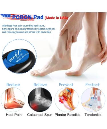 PORON Heel Cups for Heel Pain & Plantar Fasciitis Relief - Made in USA 2022 | Heel Cushions Inserts for Heel Spurs, Flat Feet, Tendinitis - Women 6-11.5/Men 4.5-9.5 C - Buy Online on GoSupps.com