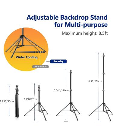 Aureday 10FT Adjustable Photo Backdrop Stand with Travel Bag, Heavy Duty Background Stand for Parties, Weddings, and Photoshoots - Includes 6 Clamps, 4 Crossbars, 2 Sandbags - 8.5*10FTV2 - Buy Online on GoSupps.com