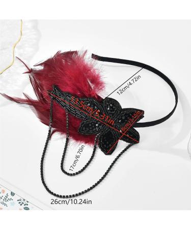 Feather Beaded Headband Vintage 1920s Headband Crystal Flapper Headpiece Great Gatsby Hair Accessories Roaring 20's Accessories Red - Buy Online on GoSupps.com