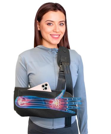 Arm Sling Upgraded Straps Ultimate Comfort Convenient Pocket Arm Sling Shoulder Immobilizer for Shoulder Injury Elbow Injury Wrist Injury Fractured Bones Rotator Cuff Support (L) Large Black