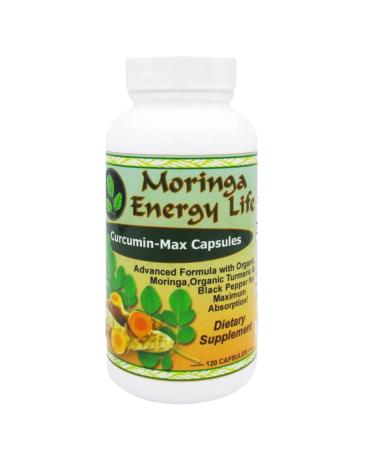 Moringa Energy Life Curcumin Max Turmeric Plus Moringa Capsules with Black Pepper 120 Count 500 mg per Capsule