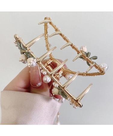Buy Bohend Flower Leaf Hair Clamp with Pearls - Strong Big Hair Clips for Women & Girls | Wedding Macrame Head Accessories - Buy Online on GoSupps.com