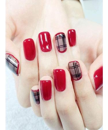 HUIL Artificial Nails False nails Short burgundy black silk manicure See white hand false nails false nail patch