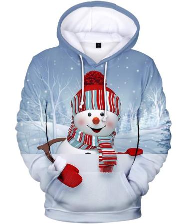 Bigfanshu Woman Dresses Fashion Christmas Printing Long Sleeves Hooded Cap Sweater Tops Blue - Buy Online on GoSupps.com